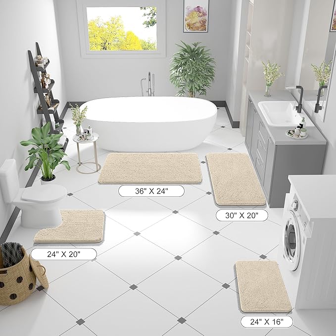 OLANLY Bathroom Rugs 47x32, Extra Soft Absorbent Chenille Bath Rugs, Rubber Backing Quick Dry, Machine Washable Bath Mats for Bathroom Floor, Tub and Shower, Home Decor Accessories, Sand