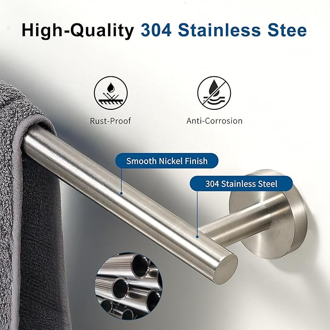 Brushed Nickel Towel Bar, 18 Inch Towel Racks for Bathroom Wall Mounted, Thicken SUS304 Stainless Steel Heavy Duty Hand Towel Holder Organizer, Bathroom Accessories, Total Length 20.5 Inch