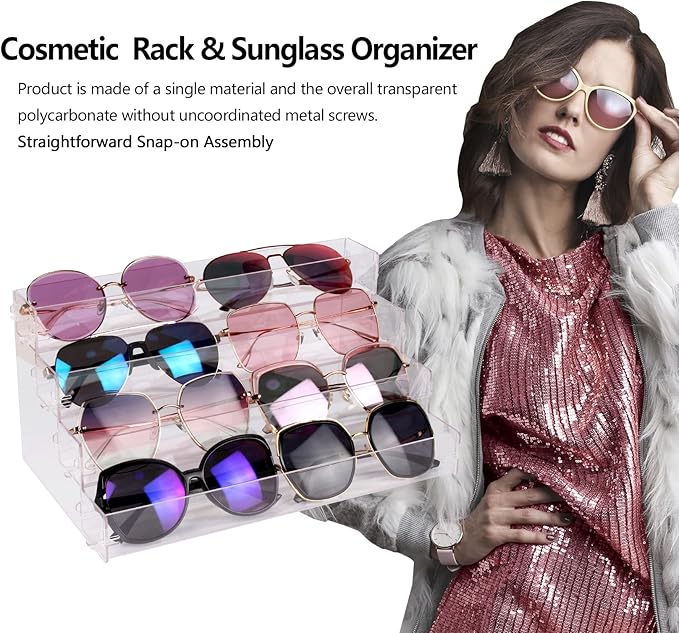 Sunglasses Organizer Countertop Stand, 4 Tier Sunglass Holder Display Rack, Nail Polish Organizer Acrylic Display Stand, Assembly Required