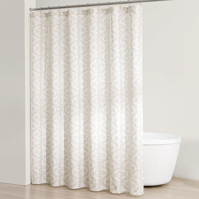 Lush Decor Doreen Delicate Floral Linen Textured Shower Curtain Single 72" W x 72" L Neutral - Floral Shower Curtains for Bathroom - Bathroom Curtain