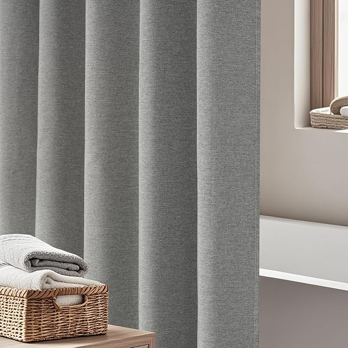 Linen Look Country Rustic Fabric Shower Curtain Grey, Heavy Duty Faux Linen Textured Shower Curtain Water-Resistant, 72 x 72 Inch Natural Gray Hotel Bathroom Shower Curtains Machine Washable