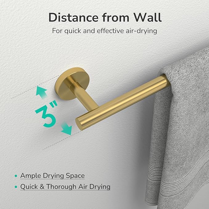 USHOWER Brushed Gold Bath Towel Bar, 30-Inch Towel Racks for Bathroom Wall-Mounted, SUS304 Stainless Steel Towel Rod (Total Length 32-Inch)