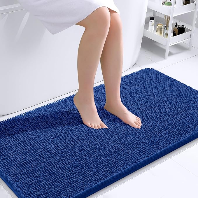 OLANLY Bathroom Rugs 40x24, Extra Soft Absorbent Chenille Bath Rugs, Rubber Backing Quick Dry, Machine Washable Bath Mats for Bathroom Floor, Tub and Shower, Home Decor Accessories, Royal Blue
