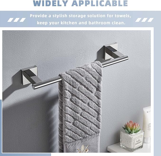 Suyar Polished Chrome Hand Towel Bar, SUS304 Stainless Steel Bathroom Towel Holder, Kitchen Closet Cabinet Washcloth Rack Wall Mounted, 13.78 Inch