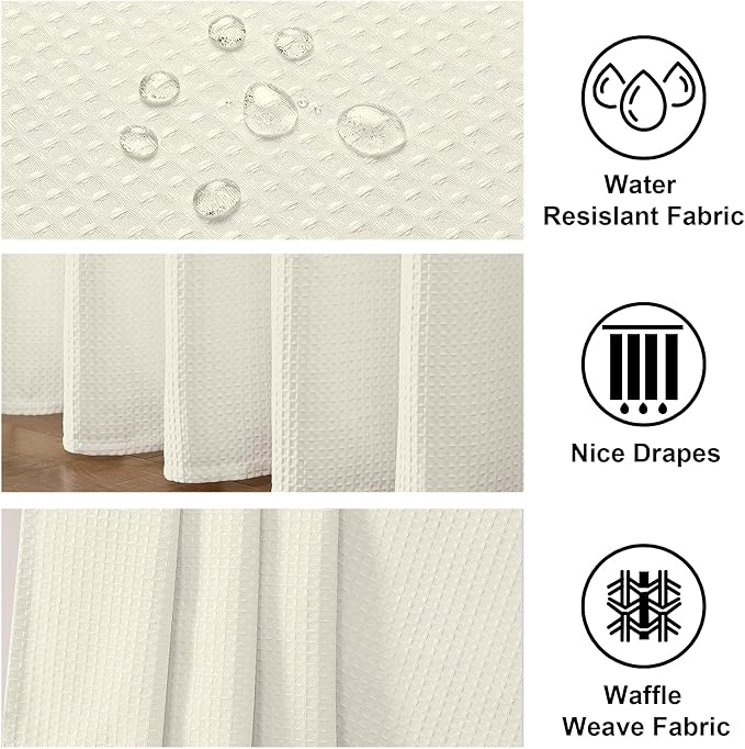 OWENIE Cream Shower Curtain 84 Inches Extra Long, Waffle Weave Heavy Fabric Shower Curtain for Bathroom, Waterproof Soft Hotel Spa Luxury Elegant Bath Curtains, Machine Washable, Cream, 72x84 Inch