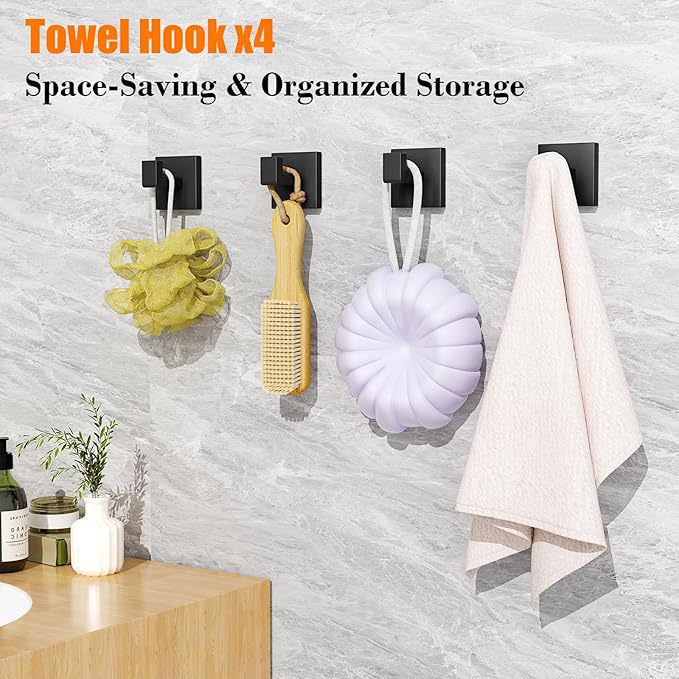 10 Pieces Matte Black Bathroom Accessories Set, 23.6 Inch Towel Racks for Bathroom Wall Mounted, Stainless Steel Bath Towel Bar Set, Bathroom Hardware Accessories for Kitchen & Bath
