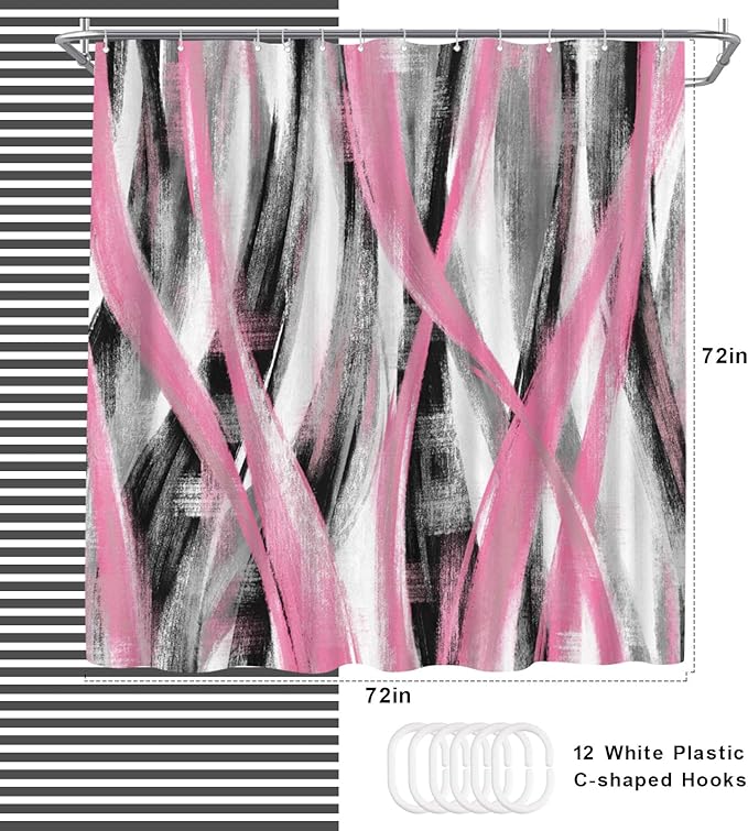 WELMECO Geometric Shower Curtain Modern Abstract Shower Curtain Bathroom Decor Polyester Fabric, 72x72inch (Pink and Grey)
