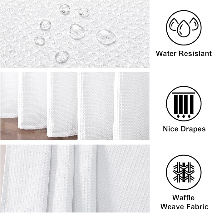 OWENIE White Shower Curtain 84 Inches Extra Long, Waffle Weave Heavy Fabric Shower Curtain for Bathroom, Waterproof Soft Hotel Spa Luxury Elegant Bath Curtains, Machine Washable, White, 72x84 Inch