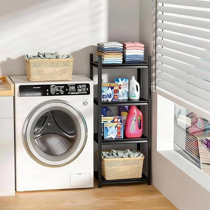 4-Tier Bathroom Storage Shelves, Adjustable Bathroom Organizers and Storage Stand, Heavy Duty Metal Shelving Unit , Classic Open Floor Utility Shelf for Laundry ,Kitchen,Living Room (12"D*14"W*44"H)