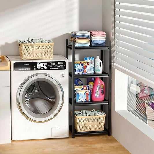 4-Tier Bathroom Storage Shelves, Adjustable Bathroom Organizers and Storage Stand, Heavy Duty Metal Shelving Unit , Classic Open Floor Utility Shelf for Laundry ,Kitchen,Living Room (12"D*14"W*44"H)