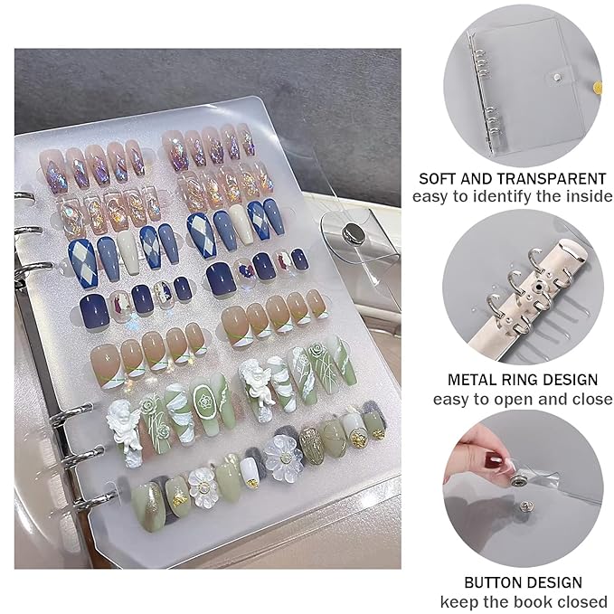 Press On Nail Organizer 10 PCS Clear Empty Press On Nail Storage Press On Nail Packaging for Fake Nail Storage Nail Display Book Nail Salon Press On Nail Supplies Organizer with Nail Tape