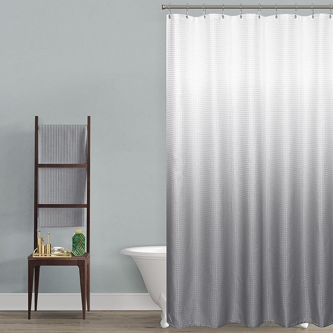Mrs.Naturall Grey and White Shower Curtain,Ombre Washable Cloth Fabric Silver Light Gray Shower Curtains for Bathroom,72 Inch