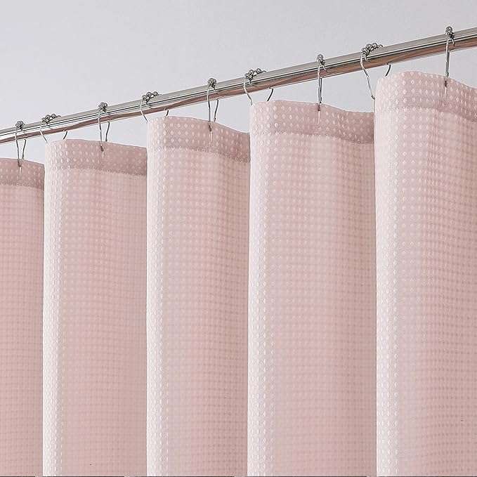 OWENIE Blush Waffle Weave Fabric Shower Curtain, Textured Heavy Cloth Shower Curtains for Bathroom, Water Repellent Soft Hotel Spa Luxury Elegant Bath Curtain, Machine Washable, Blush, 72x78 Inch