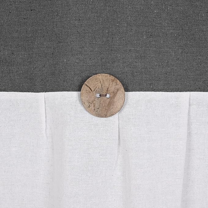 DOSLY Ides Farmhouse Cotton Button Black Gray Shower Curtain, Pleated White Cotton Blend Woven Fabric, Country Style, 72x72 in for Bathroom