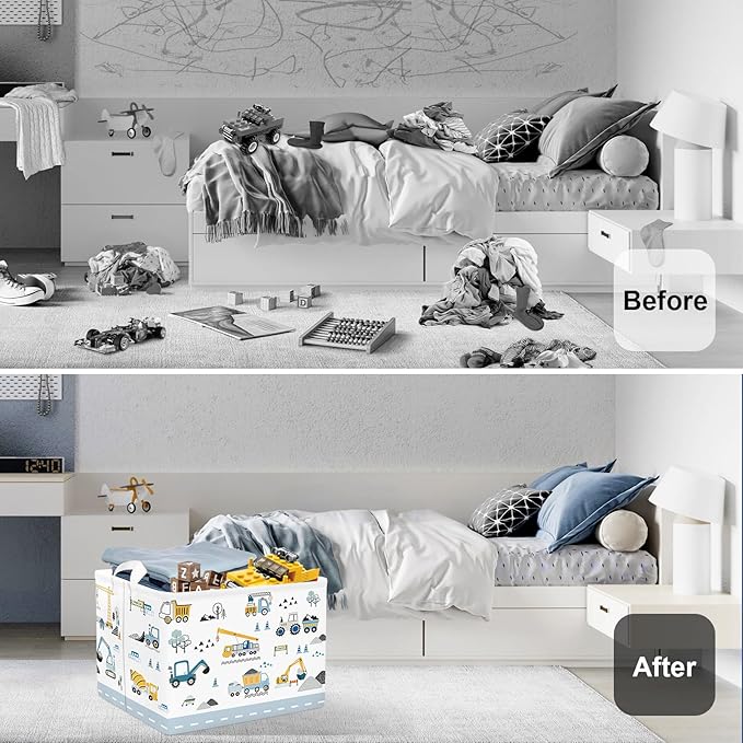Cars Laundry Hamper Cartoon Vehicle Large Storage Basket Collapsible Parents Organizer Boy Toy Clothes Bins for Bedroom, Bathroom, Crane, 36L