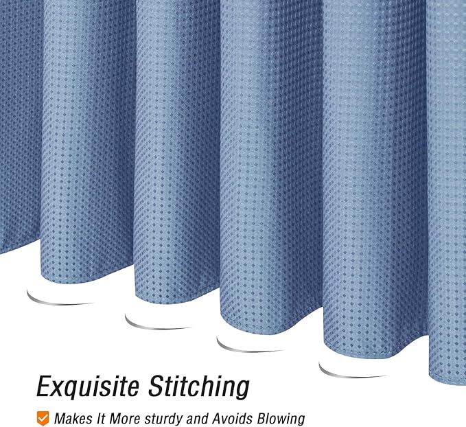 Gibelle Moonlight Blue Shower Curtain, Waffle Weave Textured Fabric Shower Curtain for Bathroom - Soft Cloth & Hotel Spa Luxury, Water Repellent, Machine Washable, 72X72, Moonlight Blue