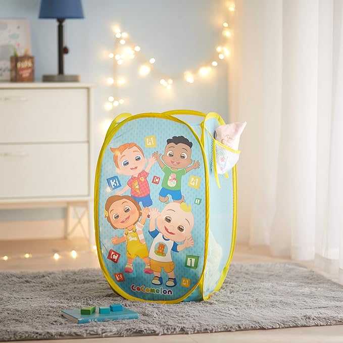 Cocomelon Pop-Up Hamper with Durable Carry Handles, Kids Laundry & Room Storage Organizer, 21?€?H x 13.5?€?W x 13.5?€?L