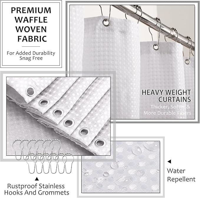 XLHOMO White Bathroom Sets with Shower Curtain and Rugs, 8-Piece Resin Bathroom Accessories Sets Complete with Soap Dispenser, Toothbrush Holder, Tumbler, Tray & Cotton Swab Jars Bathroom Essentials