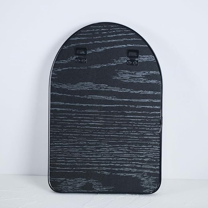Funly mee Arched Wall Mirror, 15.8 x23.6 inches, Wall-Mounted Plastic Mirror, for Bathroom and Vanity (Black)
