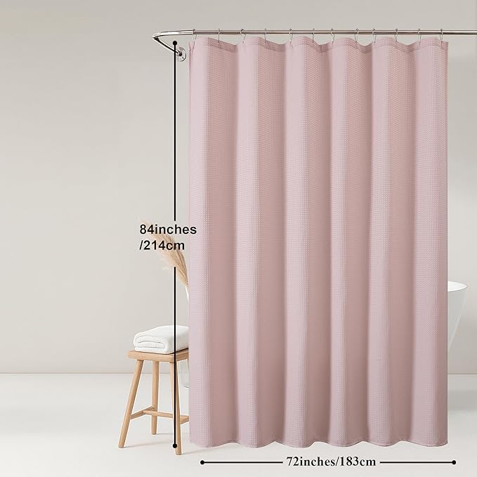 OWENIE Blush Shower Curtain 84 Inches Extra Long, Waffle Weave Heavy Fabric Shower Curtain for Bathroom, Waterproof Soft Hotel Spa Luxury Elegant Bath Curtains, Machine Washable, Blush, 72x84 Inch