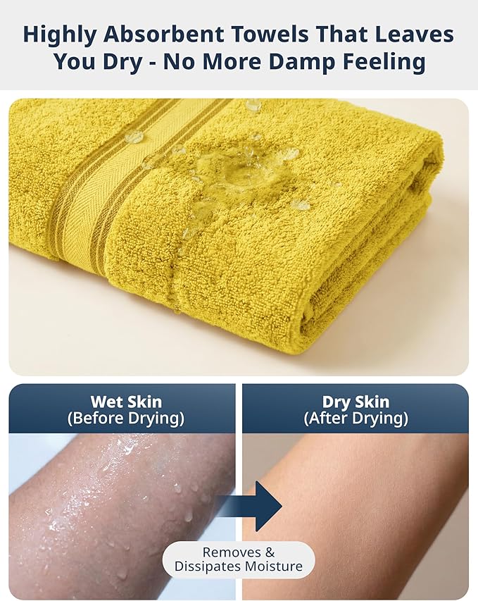 LANE LINEN 18 Pc Luxury Bath Towels Set – Ultra Soft 100% Mercerized Cotton, 6 Bath, 6 Hand Towel & 6 Wash Cloth, Zero Twist, Quick-Dry, Long-Lasting Comfort & Hotel Quality, Machine Washable – Mimosa