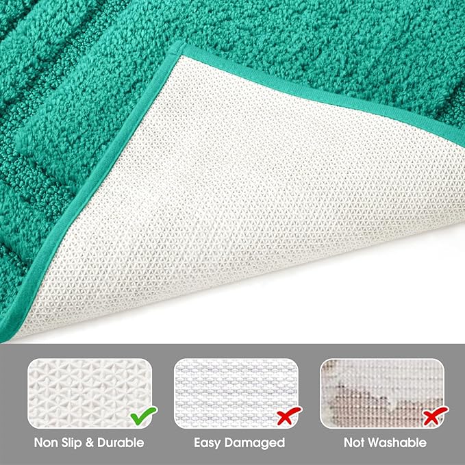 HOMEIDEAS Bathroom Rugs Sets 3 Piece, Super Soft and Absorbent Non Slip Microfiber Toilet Bath Mat with U-Shaped (Teal)