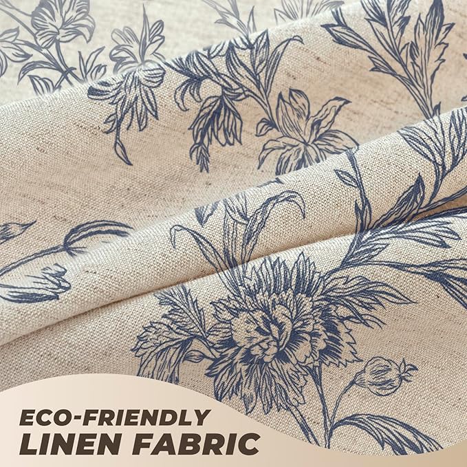 Blue Floral Farmhouse Vintage Linen Shower Curtain, French Country Cottagecore Shower Curtain for Bathroom