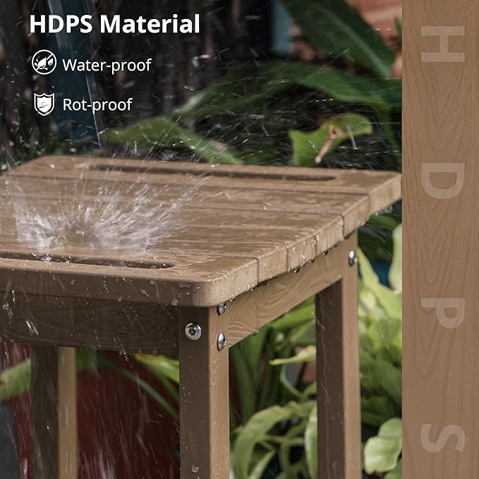 LUE BONA HDPS Shower Bench Seat with Shelf, Brown Shower Stool for Inside Shower Waterproof, Bath Shower Stool Chair for Spa Bathroom, Weather Resistant/Non-Slip/Handles/Indoor or Outdoor Us