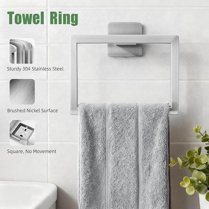 Brushed Nickel Bathroom Accessories Hardware Set, 7-Pieces Stainless Steel Towel Racks for Bathroom, 16 Inch Towel Bar, Towel Holders, Updated Toilet Paper Holder with Shelf Wall Mounted