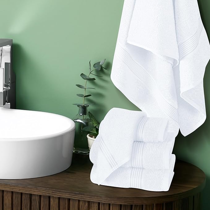 Elvana Home Ultra Soft 6 Pack Cotton Towel Set, Contains 2 Bath Towels 28x55 inch, 2 Hand Towels 16x24 inch & 2 Wash Coths 12x12 inch, Ideal Everyday use, Compact & Lightweight - White