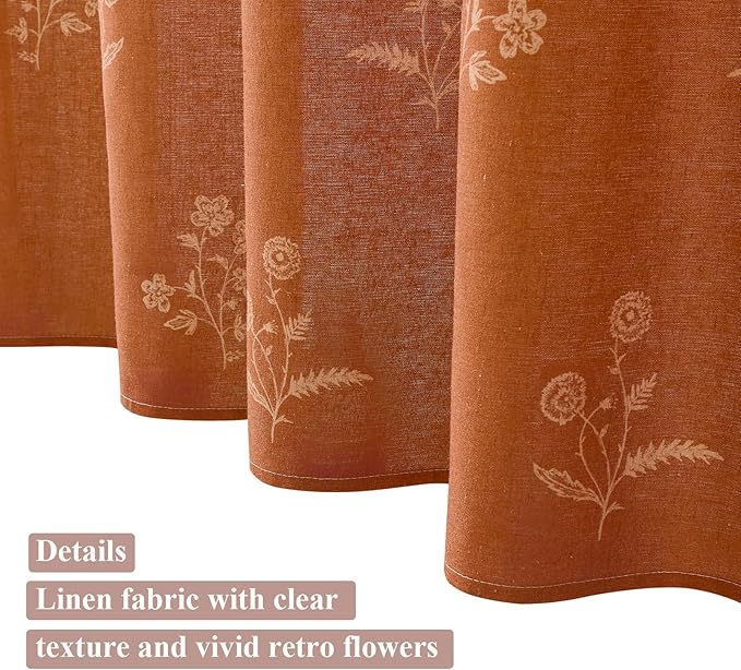 ORTIGIA Linen Shower Curtain 72 W x 84 L Farmhouse Vintage Terracotta Floral Long Shower Curtains Modern Boho Rustic Block Print Cottagecore Decor for Bathroom
