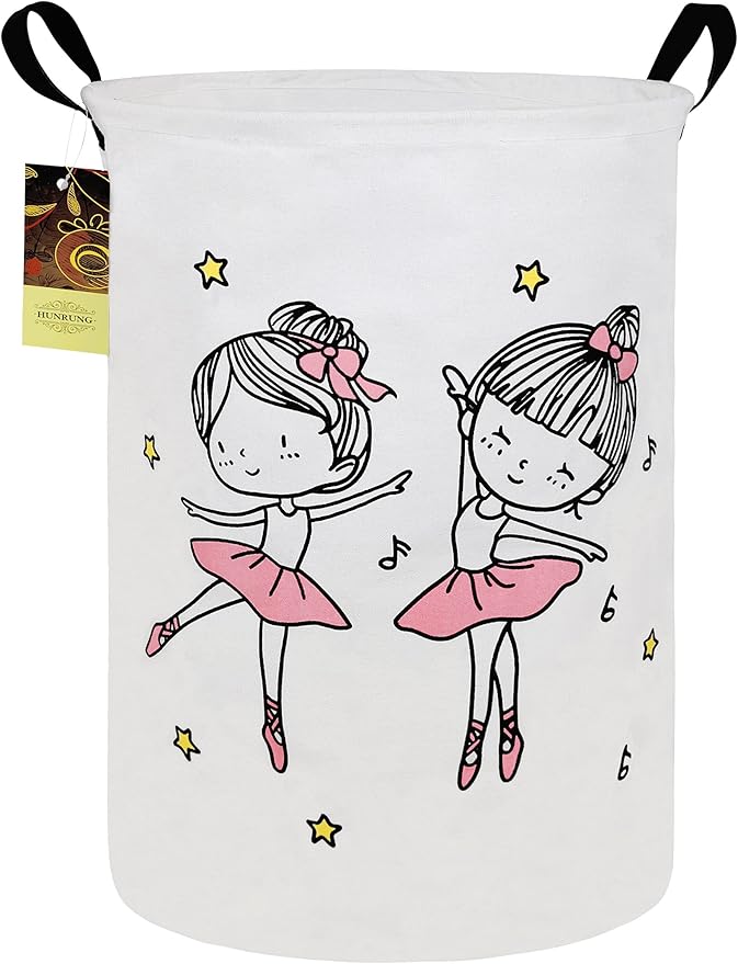 HUNRUNG Laundry Hamper,Large Canvas Fabric Lightweight Storage Basket Toy Organizer Dirty Clothes Collapsible Waterproof for College Dorms, Children Bedroom,Bathroom???Round-Dancing girl???