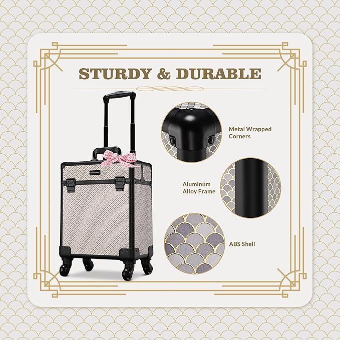 BYOOTIQUE Rolling Makeup Train Case Cosmetology Organizer Box Art Deco Graphite