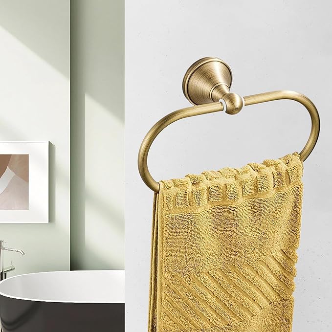 Brass Hand Towel Holder,Antique Towel Ring,Oval Towel Holder for Bathroom Antique Brass Towel Hanger Rustic Bath Accessories Wall Mounted