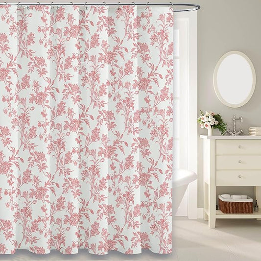 Pink Shower Curtain Floral Cotton Cottagecore Shower Curtain for Bathroom 72" W x 72" L