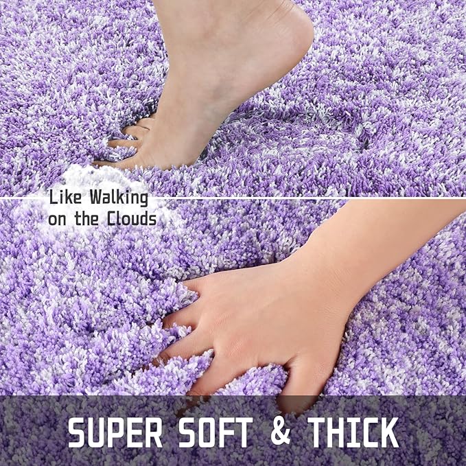 Yimobra Luxury Bathroom Rugs, Fluffy Bath Mats, Non Slip, Water Absorbent Microfiber, Machine Washable, Plush Runner Carpet Shower Rugs, Thick Matts for Bathroom Floor&Tub, 44"x 24", Purple and White