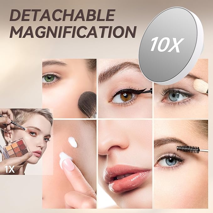 Hasipu Makeup Vanity Mirror with Lights, 16" L x 12" W LED Tabletop Make up Mirror for Desk, Lighting & Brightness Adjustment, 360°Rotation, 10x Magnification