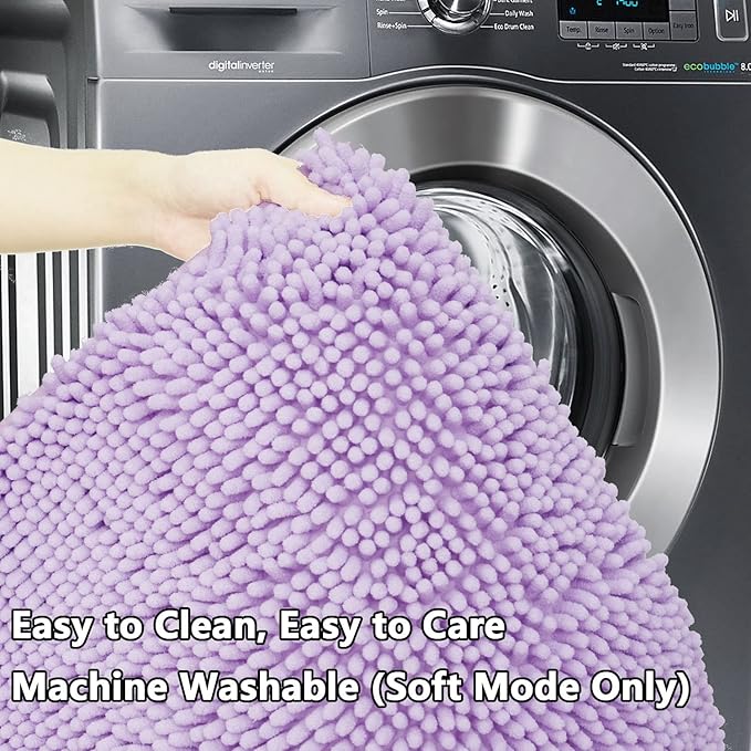 BOANKODU Bathroom Rugs Sets 2 Piece, Extra Soft Chenille Bath Mat Absorbent Bathroom Rug, Bathroom Mat with Sturdy PVC Non-Slip Bottom, Machine Washable Bath Rugs (Lavender)