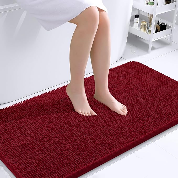OLANLY Bathroom Rugs 40x24, Extra Soft Absorbent Chenille Bath Rugs, Rubber Backing Quick Dry, Machine Washable Bath Mats for Bathroom Floor, Tub and Shower, Home Decor Accessories, Red