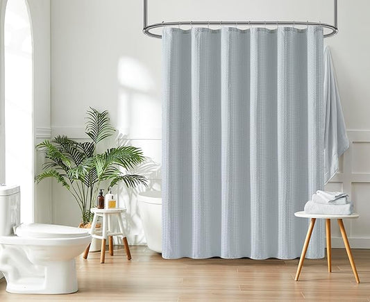 Luxury Dobby Weave Shower Curtain Elegant Hotel Style Fabric for Bathroom, Water Repellent, Machine Washable Light Grey Dobby