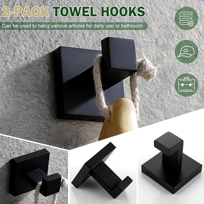 VELIMAX Premium Stainless Steel 6 Pieces Bathroom Hardware Set Wall Mounted Bathroom Accessories Kit Modern Towel Bar Set - 20 Inches and 23.6 Inches, Matte Black