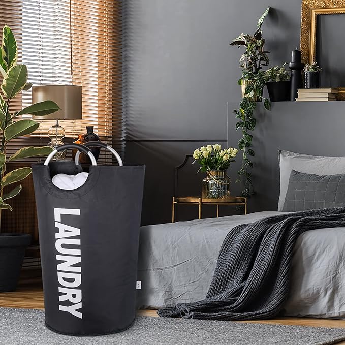 130L Large Laundry Hamper Bag Collapsible, Tall Laundry Basket Bag, Big Dirty Clothes Hampers with Handles for Laundry Room, College Dorm, Light Weigh, Foldable (Black, XXXL)