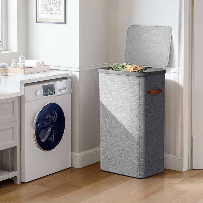 Sorbus Laundry Hamper with Lid - Collapsible Fabric Laundry Basket with Handles and Removable Laundry Bag – 26.5 Gallon (100 L) Dirty Clothes Hamper for Bedroom, bathroom and dorm (Gray)