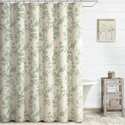 Sage Green Floral Shower Curtain,Vintage Linen Beige Cottagecore Shower Curtains for Bathroom, 60" W x 72" L