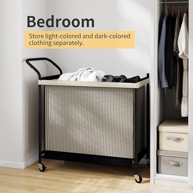 Laundry Hamper with Wheels,Laundry Basket with Removable and Washable Liner Bag, Metal-frame Laundry Cart with Handle for Bedroom, Bathroom, Dorm Room, Laundry Room (160L)