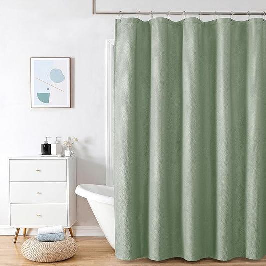 OVZME Long Stall Shower Curtain 54X78 inch, Embossed Textured Fabric Shower Curtain for Bathroom - Soft Cloth & Hotel Spa, Water Repellent, Machine Washable Bathroom Curtain, Sage Green