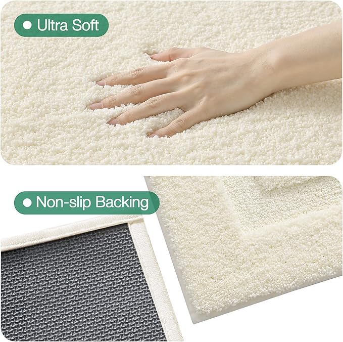 LUMI Ultra Soft Bathroom Rugs Non Slip with Rubber Backing, Absorbent Washable Bath Mat Quick Dry, Upgraded Premium Microfiber Plush Carpet for Bathtub and Shower Floor, Ivory White, 20x32