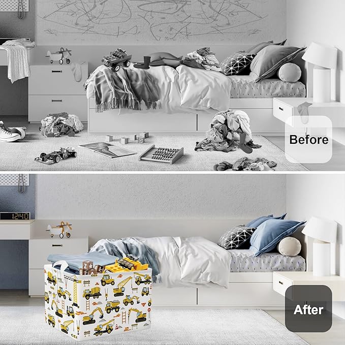 Cars Laundry Hamper Cartoon Vehicle Large Storage Basket Collapsible Parents Organizer Boy Toy Clothes Bins for Bedroom, Bathroom, Engineering, 36L