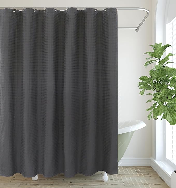 PurpleEssenecs Shower Curtain - Waffle Textured Heavy Duty Thick Fabric for Bathroom, Luxury Weighted Cloth Bath Curtain - Spring Easter Summer - 72" W x 72" L - Pack of 1 - Steel Grey