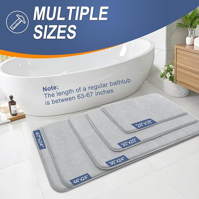 OLANLY Thick Memory Foam Bath Mat Rug 47x32, Extra Soft Absorbent Bathroom Rug, Quick Dry Bath Mats, Non-Slip, Machine Washable Carpet for Bathroom, Tub and Shower, Home Decor Accessories, Light Grey